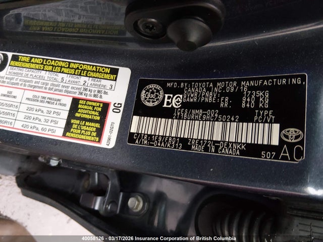 2T1BURHE9HC750242 Toyota Corolla L/le/xle/se/xse