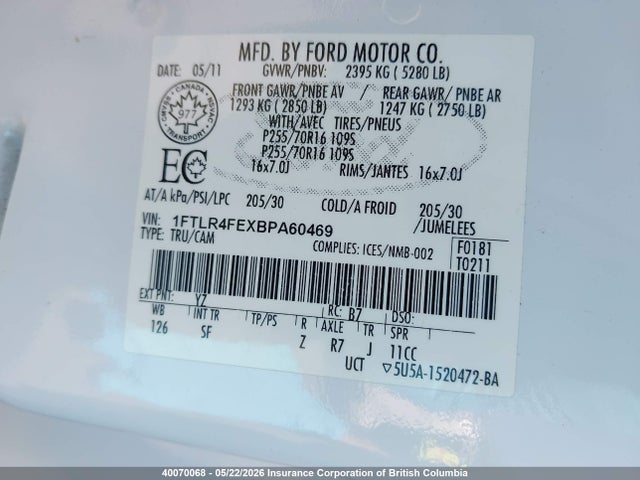 Продажа на аукционе авто 2011 Ford Ranger Super Cab, vin: 1FTLR4FEXBPA60469, номер лота: 40070068