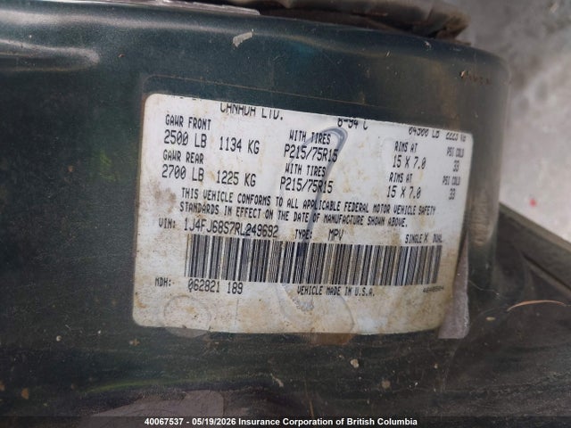Aukcja sprzedaży 1994 Jeep Cherokee Sport, vin: 1J4FJ68S7RL249692, numer aukcji: 40067537