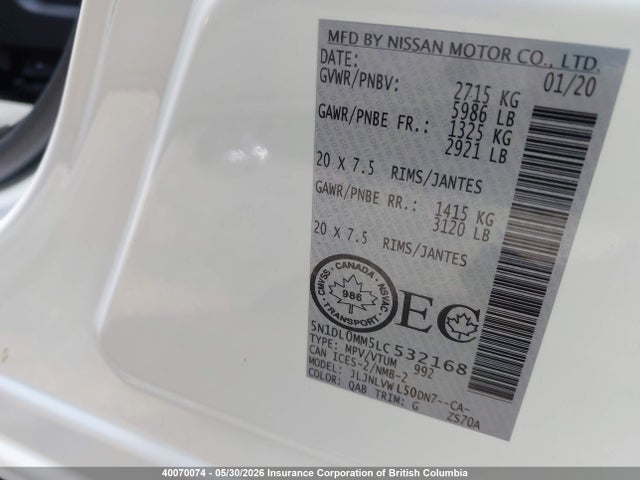 Aukcja sprzedaży 2020 Infiniti Qx60, vin: 5N1DL0MM5LC532168, numer aukcji: 40070074