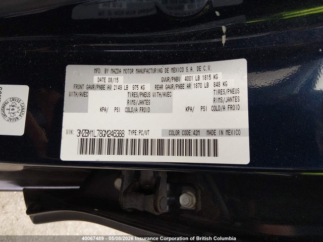 3MZBM1L78GM246388 Mazda 3 TOURING
