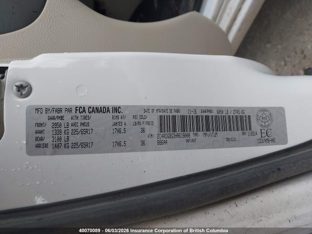 2017 Dodge Grand Caravan Cvp/sxt მანქანა იყიდება აუქციონზე, vin: 2C4RDGBG3HR618008, აუქციონის ნომერი: 40070089