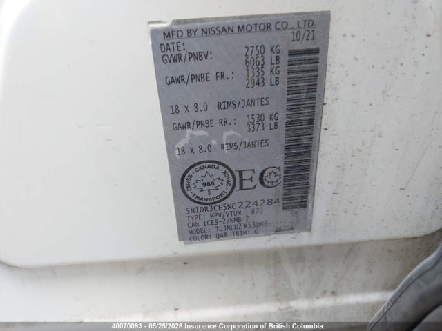 5N1DR3CE5NC224284 Nissan Pathfinder Sl