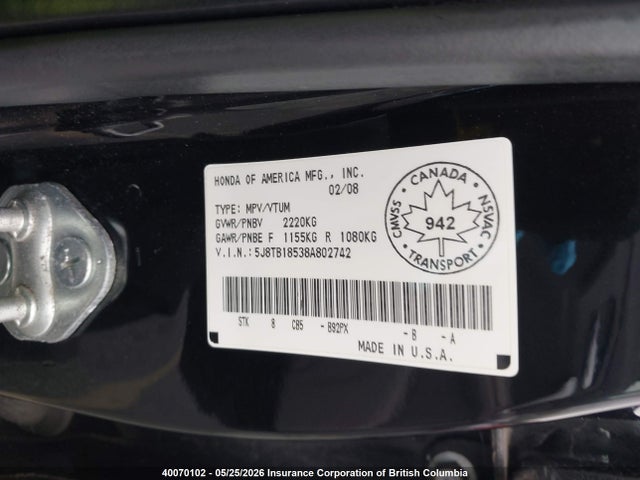 2008 Acura Rdx მანქანა იყიდება აუქციონზე, vin: 5J8TB18538A802742, აუქციონის ნომერი: 40070102