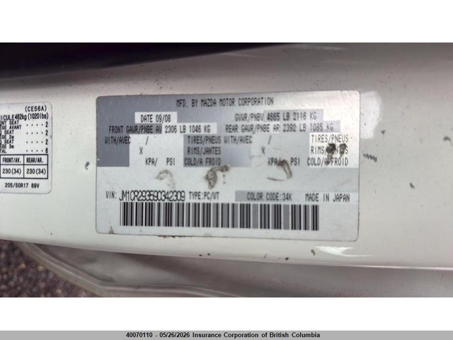 Продаж на аукціоні авто 2009 Mazda Mazda5 Gs/gt, vin: JM1CR293590342309, номер лоту: 40070110