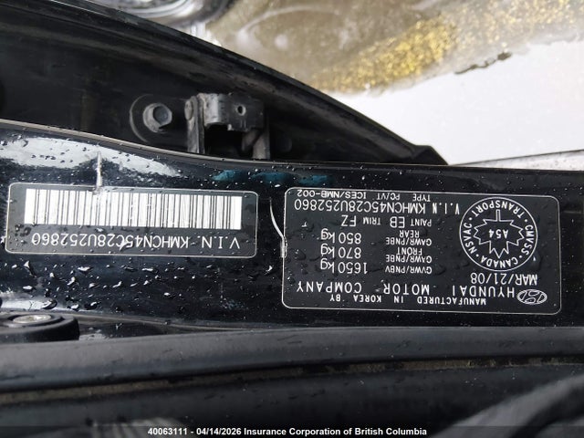 Продажа на аукционе авто 2008 Hyundai Accent Gls, vin: KMHCN45C28U252860, номер лота: 40063111