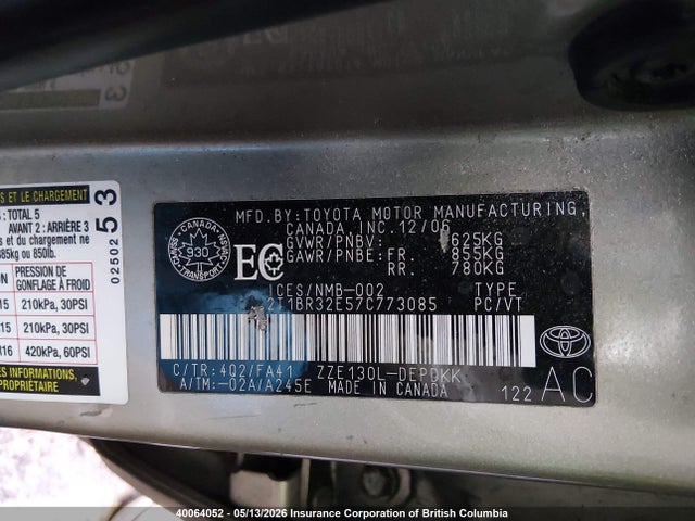 40064052 :رقم المزاد ، 2T1BR32E57C773085 vin ، 2007 Toyota Corolla Ce/le/s مزاد بيع