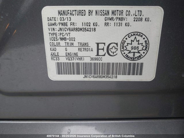 Продаж на аукціоні авто 2013 Infiniti G37x, vin: JN1CV6AR8DM354218, номер лоту: 40070144