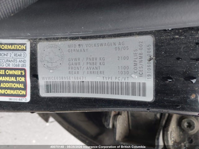 Aukcja sprzedaży 2005 Volkswagen Passat Gls Tdi, vin: WVWCE63B95E168471, numer aukcji: 40070148