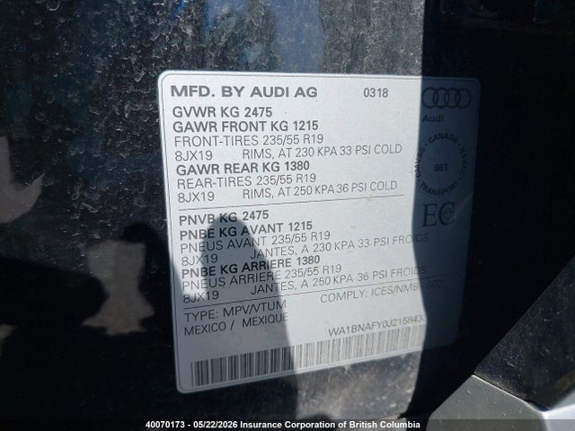 WA1BNAFY0J2158433 Audi Q5