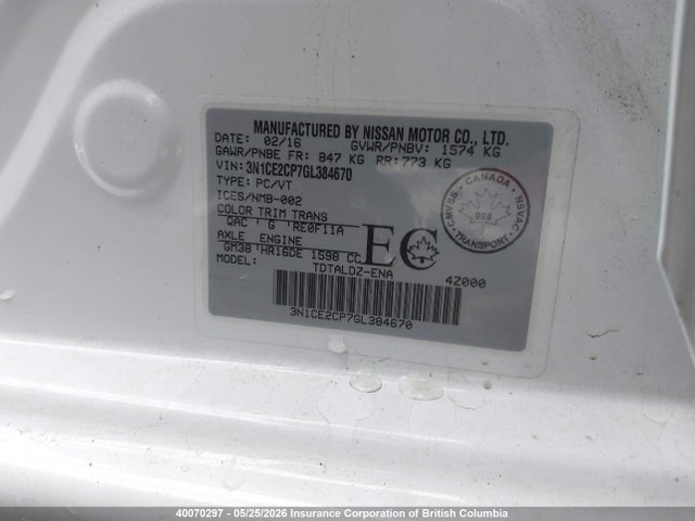 Aukcja sprzedaży 2016 Nissan Versa, vin: 3N1CE2CP7GL384670, numer aukcji: 40070297