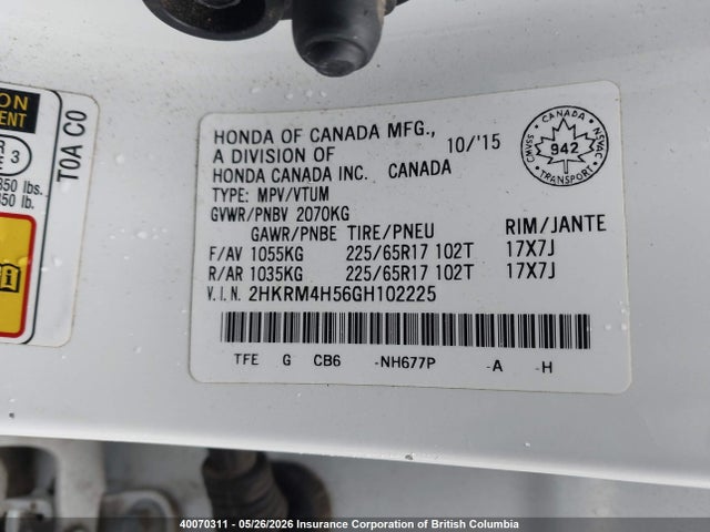 2HKRM4H56GH102225 Honda CR-V