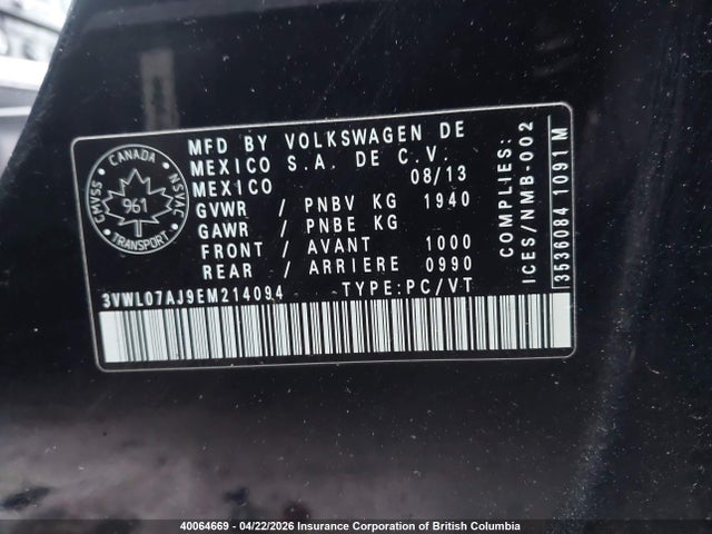 Aukcja sprzedaży 2014 Volkswagen Jetta Sel, vin: 3VWL07AJ9EM214094, numer aukcji: 40064669