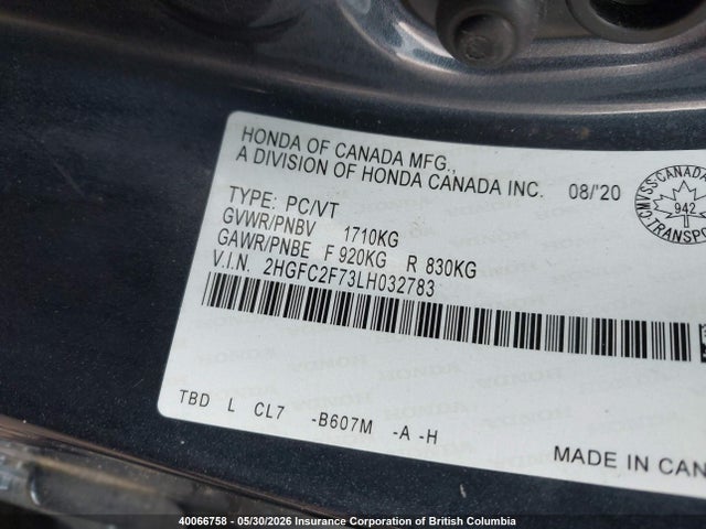 Продажа на аукционе авто 2020 Honda Civic Ex, vin: 2HGFC2F73LH032783, номер лота: 40066758