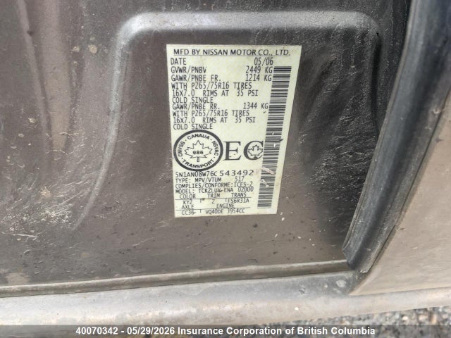Продажа на аукционе авто 2006 Nissan Xterra Se, vin: 5N1AN08W76C543492, номер лота: 40070342