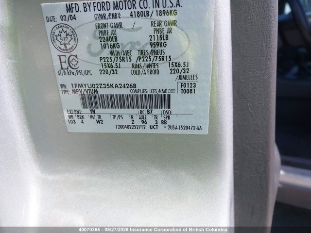 2005 Ford Escape Xls მანქანა იყიდება აუქციონზე, vin: 1FMYU02Z35KA24268, აუქციონის ნომერი: 40070365