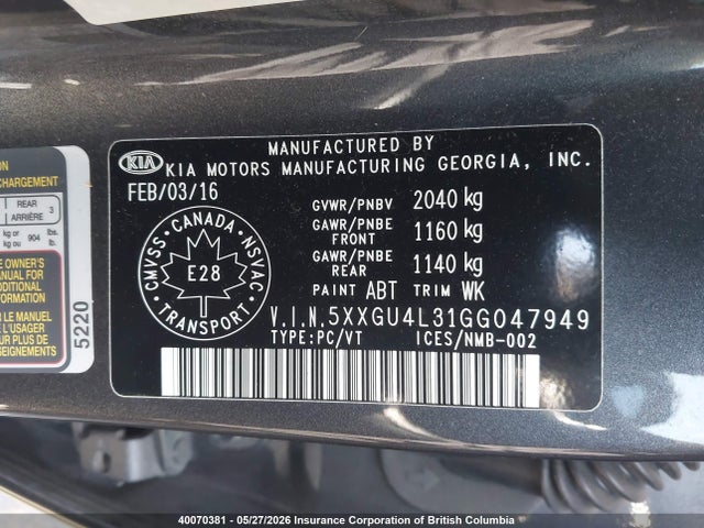 5XXGU4L31GG047949 KIA OPTIMA EX
