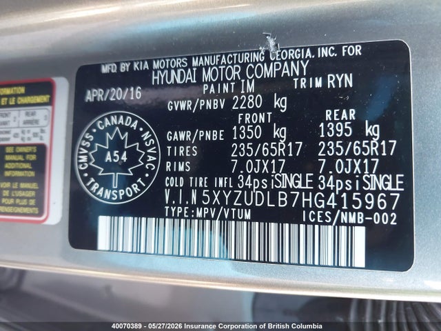 5XYZUDLB7HG415967 Hyundai SANTA FE SPORT