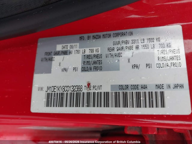 Aukcja sprzedaży 2012 Mazda Mazda2, vin: JM1DE1KY8C0132388, numer aukcji: 40070416