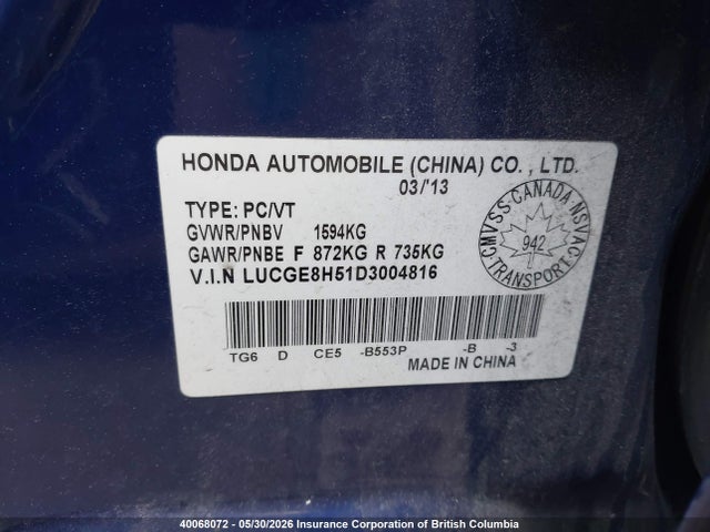 Продажа на аукционе авто 2013 Honda Fit Lx, vin: LUCGE8H51D3004816, номер лота: 40068072