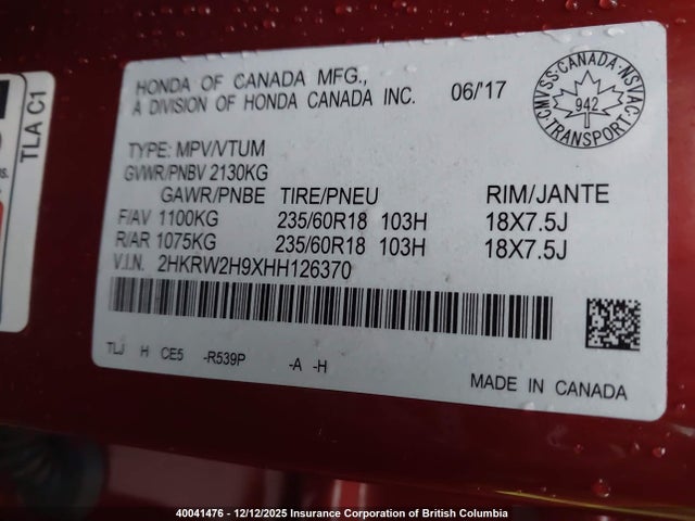 2HKRW2H9XHH126370 Honda CR-V