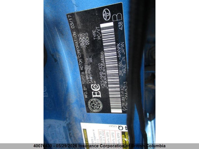40070430 :رقم المزاد ، JTNKARJEXHJ544866 vin ، 2017 Toyota Corolla Im مزاد بيع
