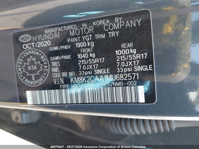 Продажа на аукционе авто 2021 Hyundai Kona, vin: KM8K2CAA1MU682571, номер лота: 40070447