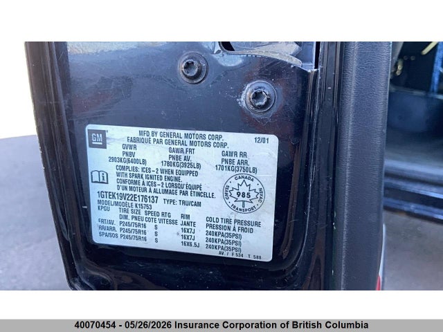 40070454 :رقم المزاد ، 1GTEK19V22E176137 vin ، 2002 Gmc Sierra 1500 Sl/sle/slt مزاد بيع