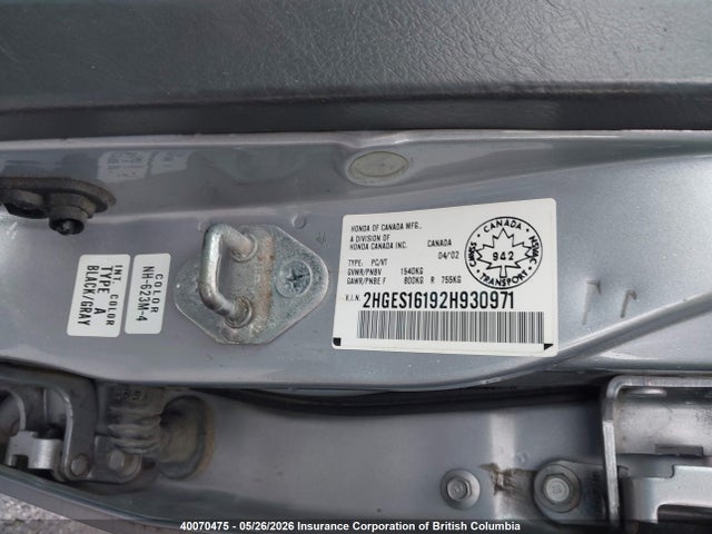 Aukcja sprzedaży 2002 Honda Civic, vin: 2HGES16192H930971, numer aukcji: 40070475