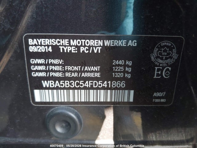 2015 Bmw 535i მანქანა იყიდება აუქციონზე, vin: WBA5B3C54FD541866, აუქციონის ნომერი: 40070489