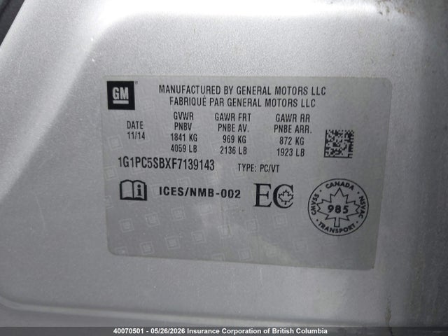 1G1PC5SBXF7139143 Chevrolet Cruze