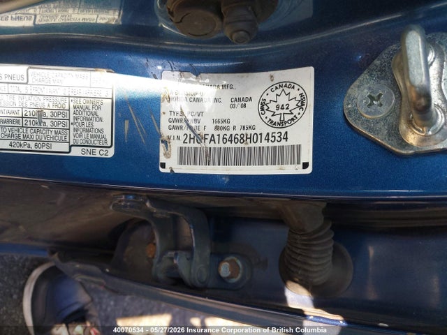 40070534 :رقم المزاد ، 2HGFA16468H014534 vin ، 2008 Honda Civic مزاد بيع