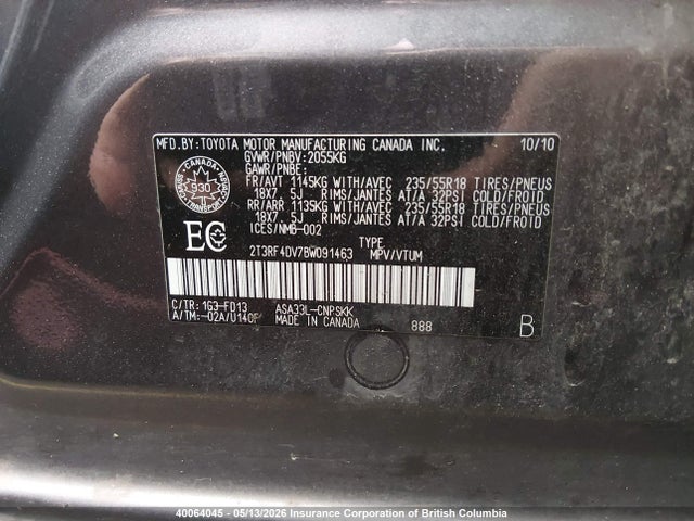 2011 Toyota Rav4 Sport მანქანა იყიდება აუქციონზე, vin: 2T3RF4DV7BW091463, აუქციონის ნომერი: 40064045
