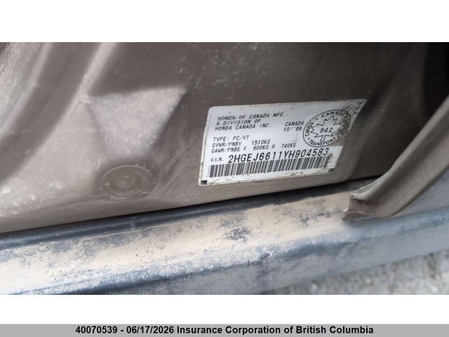 Продаж на аукціоні авто 2000 Honda Civic, vin: 2HGEJ6611YH904583, номер лоту: 40070539