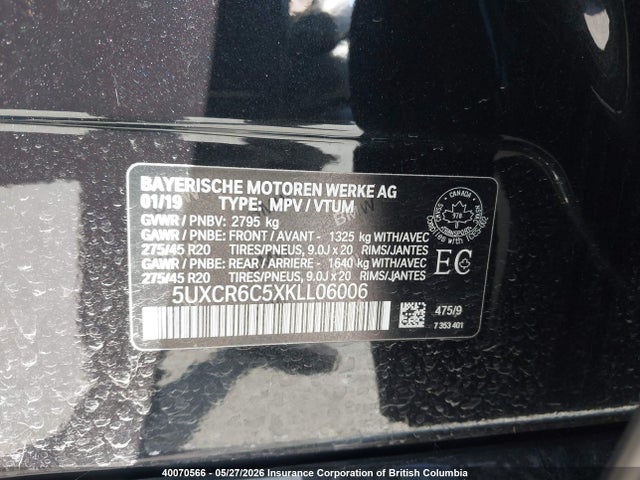 Продаж на аукціоні авто 2019 Bmw X5, vin: 5UXCR6C5XKLL06006, номер лоту: 40070566