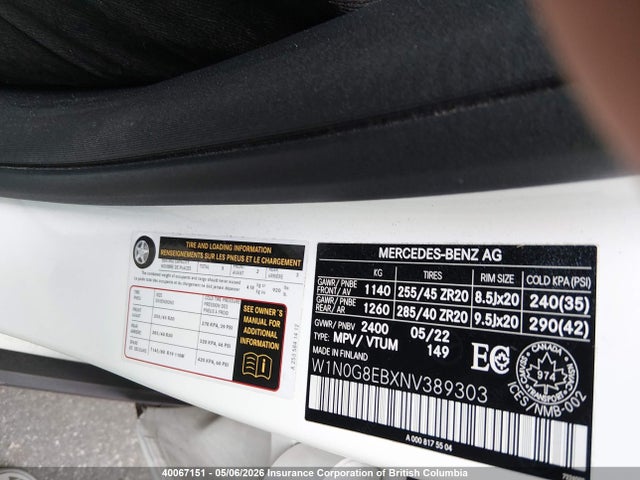 2022 Mercedes-benz Glc 300 4matic მანქანა იყიდება აუქციონზე, vin: W1N0G8EBXNV389303, აუქციონის ნომერი: 40067151