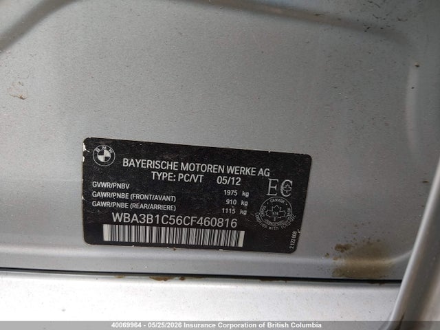 40069964 :رقم المزاد ، WBA3B1C56CF460816 vin ، 2012 Bmw 320 I مزاد بيع