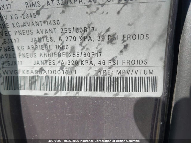 40070603 :رقم المزاد ، WVGFK6A98AD001441 vin ، 2010 Volkswagen Touareg Tdi Comfortline/tdi Highline مزاد بيع