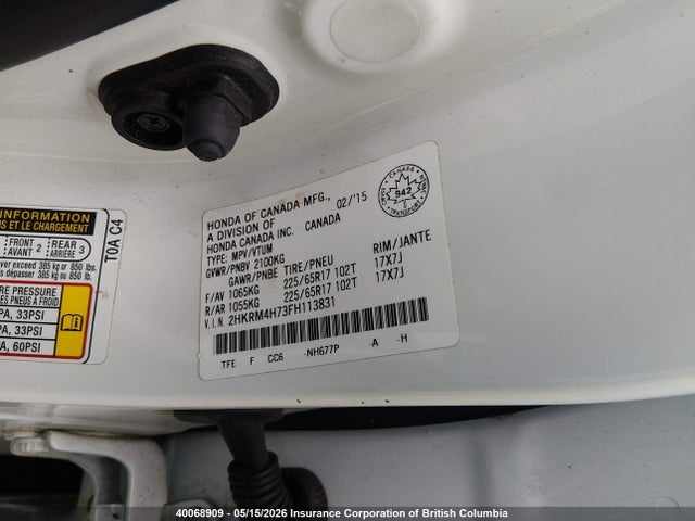 Aukcja sprzedaży 2015 Honda Cr-v Exl, vin: 2HKRM4H73FH113831, numer aukcji: 40068909