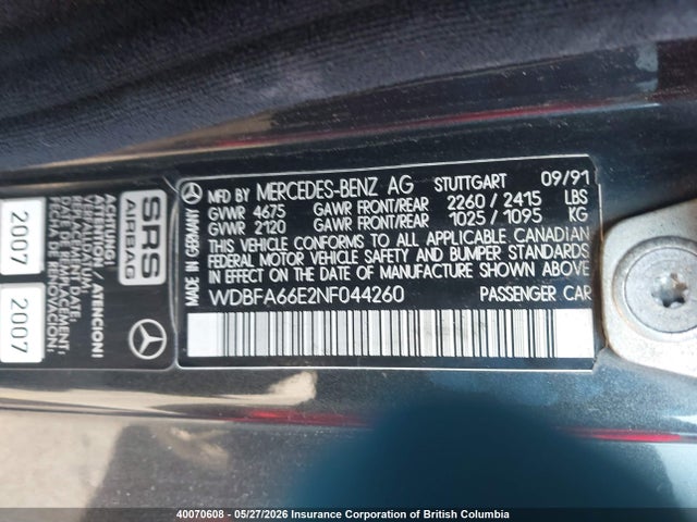 Продаж на аукціоні авто 1992 Mercedes-benz 500 Sl, vin: WDBFA66E2NF044260, номер лоту: 40070608