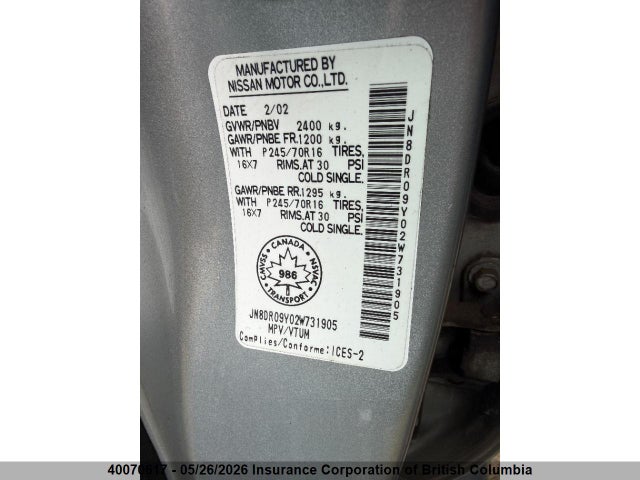 Продаж на аукціоні авто 2002 Nissan Pathfinder Le/se, vin: JN8DR09Y02W731905, номер лоту: 40070617