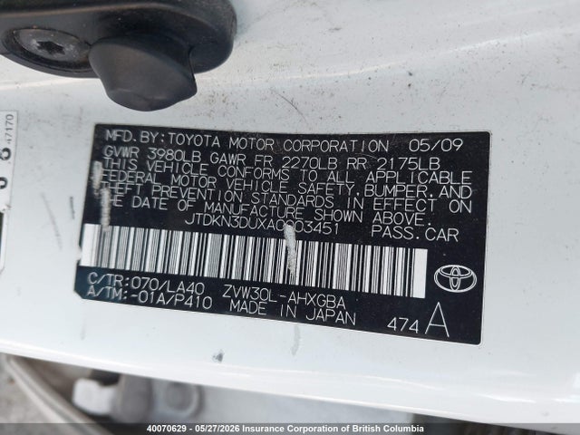 40070629 :رقم المزاد ، JTDKN3DUXA0003451 vin ، 2010 Toyota Prius مزاد بيع