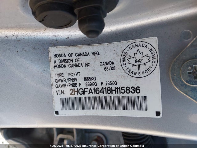 Продаж на аукціоні авто 2008 Honda Civic, vin: 2HGFA16418H115836, номер лоту: 40070635