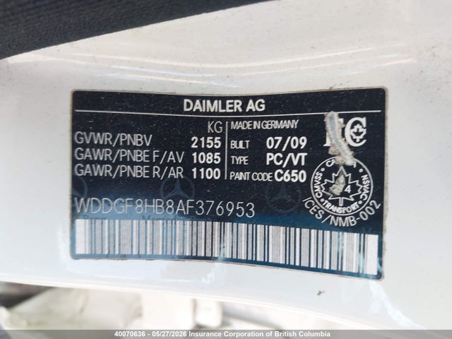 40070636 :رقم المزاد ، WDDGF8HB8AF376953 vin ، 2010 Mercedes-benz C 350 4matic مزاد بيع