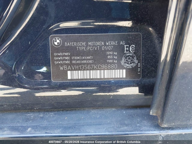 2007 Bmw 323i მანქანა იყიდება აუქციონზე, vin: WBAVH13567KC96880, აუქციონის ნომერი: 40070667
