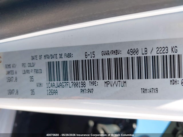 Продаж на аукціоні авто 2015 Jeep Wrangler Sport, vin: 1C4AJWAG7FL700198, номер лоту: 40070680
