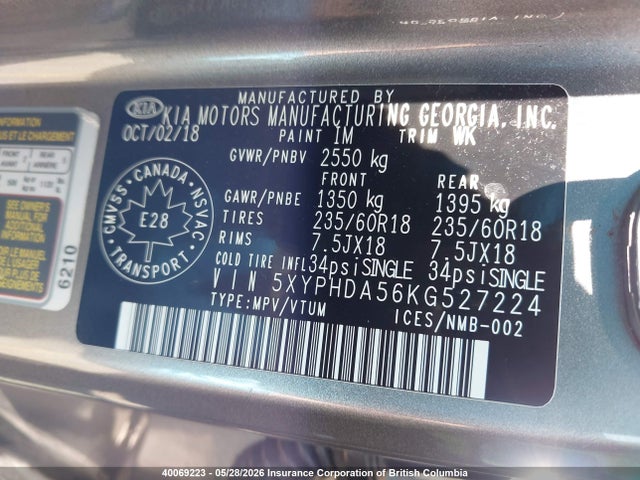 Продажа на аукционе авто 2019 Kia Sorento Ex/ex Sport, vin: 5XYPHDA56KG527224, номер лота: 40069223