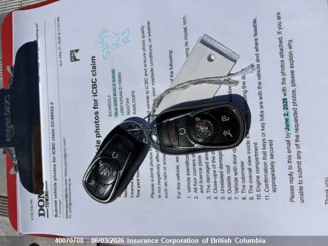 2020 Buick Envision Essence მანქანა იყიდება აუქციონზე, vin: LRBFX2SA4LD158893, აუქციონის ნომერი: 40070708