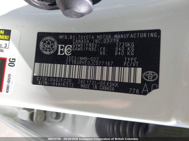 Продажа на аукционе авто 2018 Toyota Corolla L/le/xle/se/xse, vin: 2T1BURHE0JC077167, номер лота: 40070709