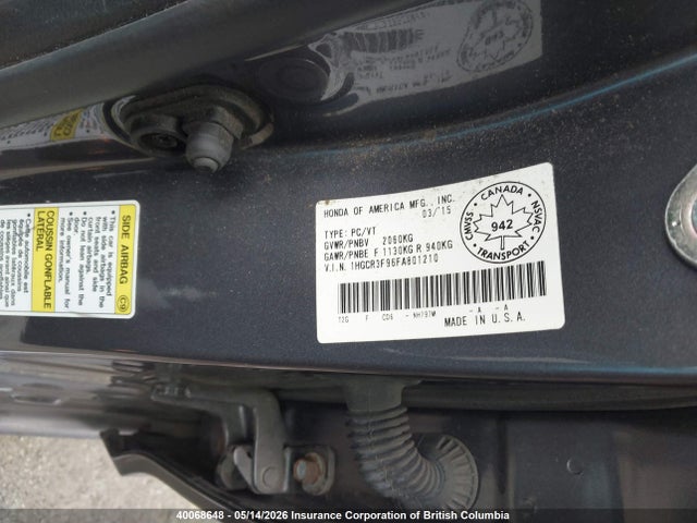 1HGCR3F96FA801210 Honda Accord Touring
